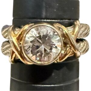 Vintage 90s Gold Tone Cable CZ Statement Ring Size 6 Clear